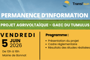 Permanence d&rsquo;information sur l&rsquo;agrivoltaïsme GAEC DU TUMULUS – Vendredi 05 Juin 2026 de 13h à 16h