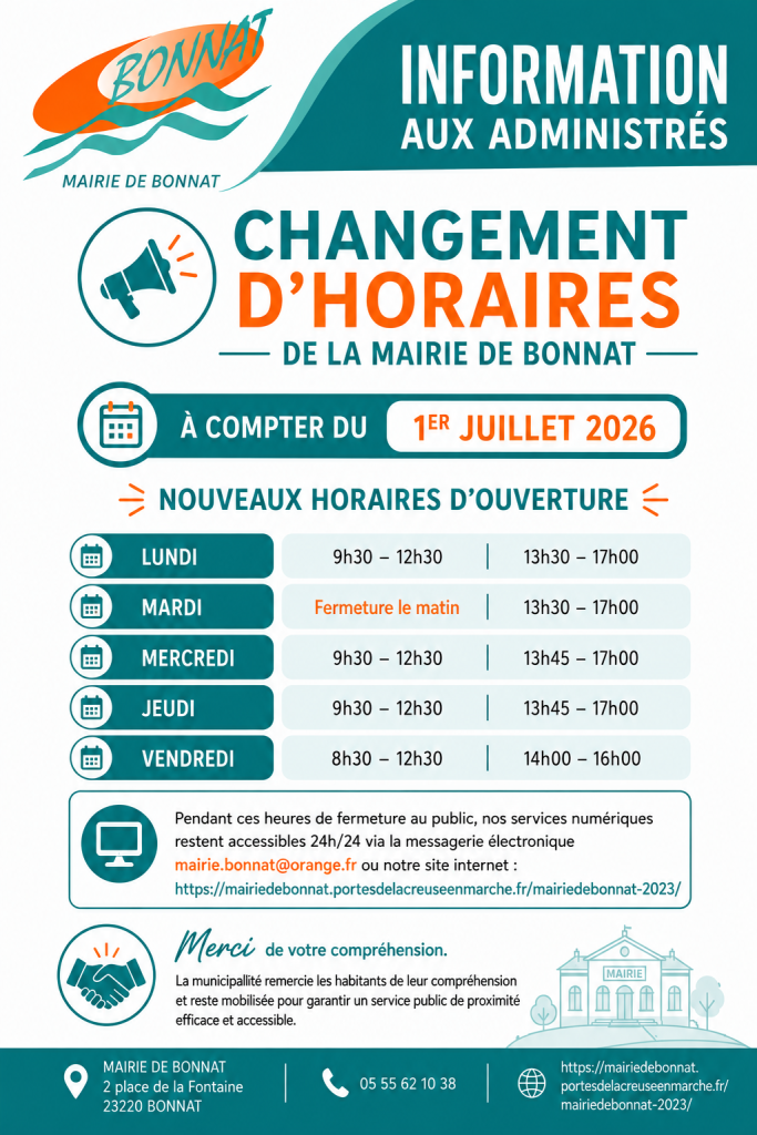 Nouveaux horaires Mairie