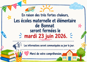 Fermeture des écoles maternelle et élémentaire – Mardi 23 juin 2026