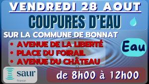 Coupure d&rsquo;eau suite installation poteau incendie – Vendredi 28 août 2026